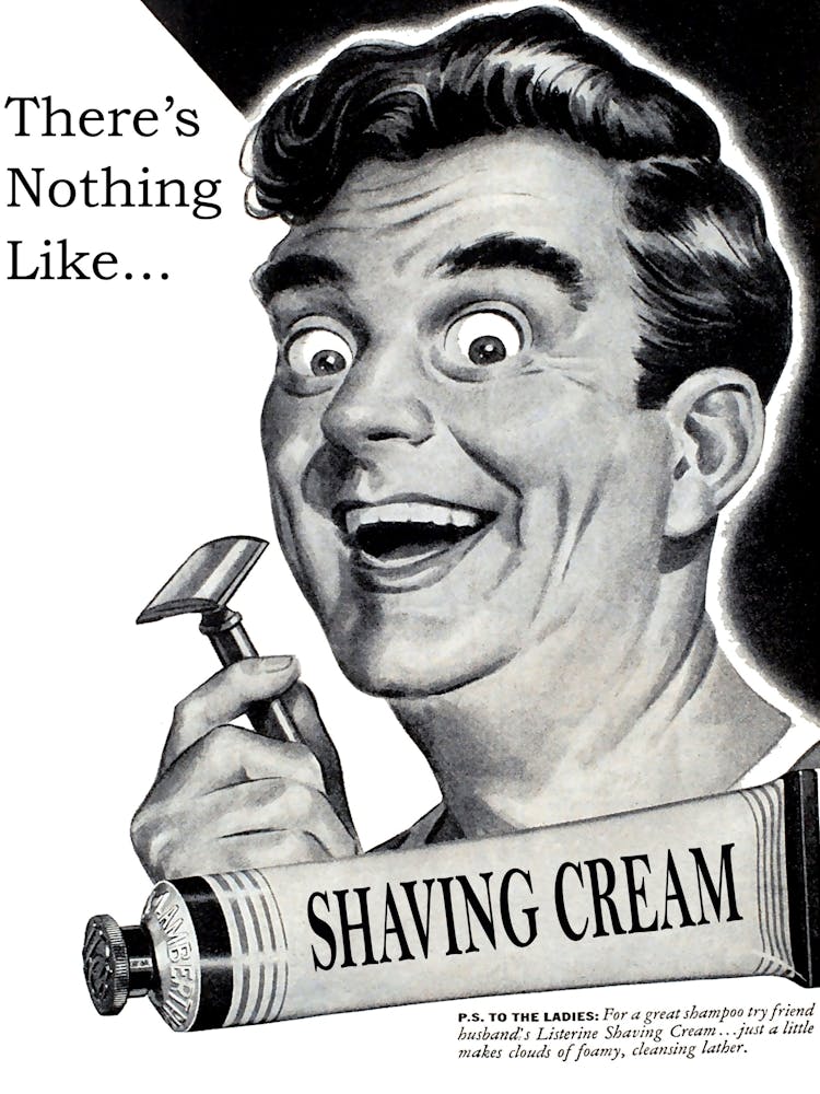 There Is Nothing Like Shaving Cream, Funny Face with a Razor, Vintage Advertising Poster