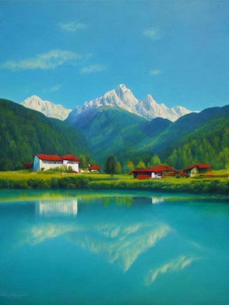 Triglav National Park Slovenia Blue Oil Painting 2 