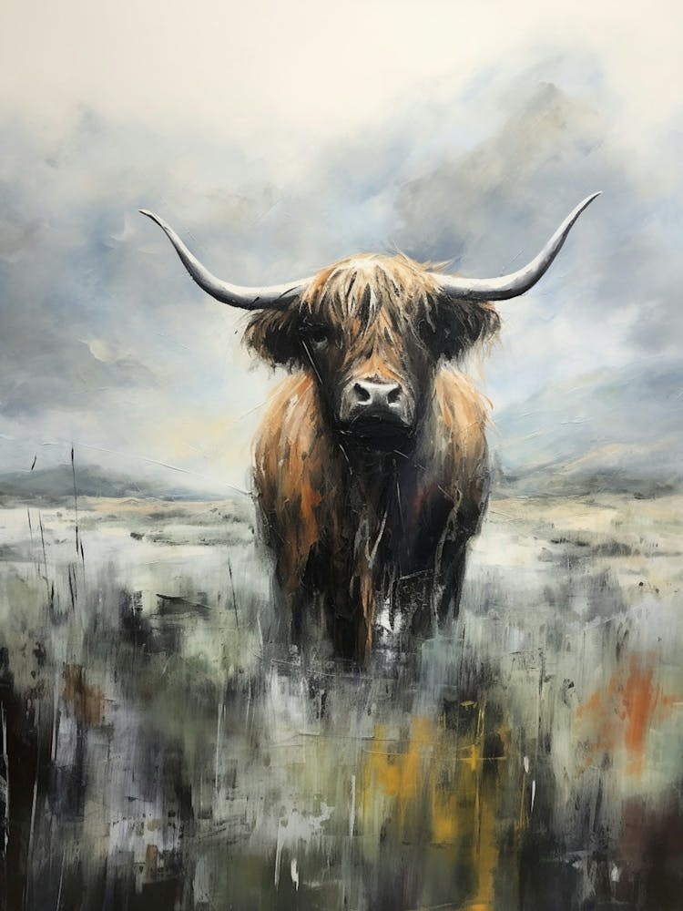 Stormy Impressionism Style Painting Of Highland Bull 2