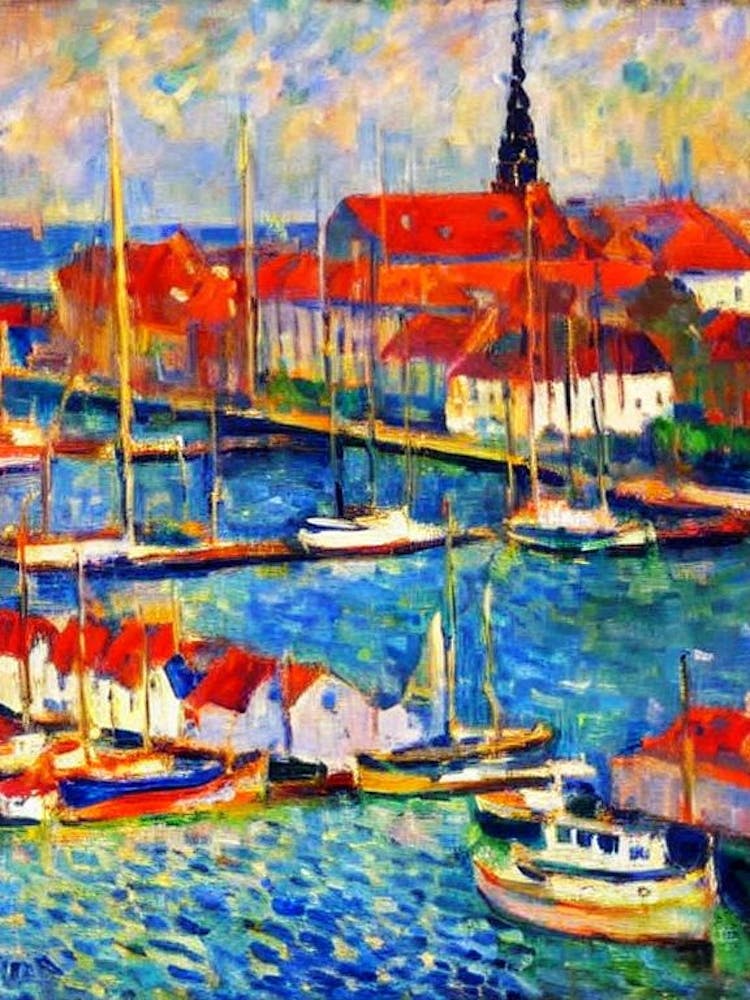 Port Of Copenhagen Denmark Brushwork Painting 1 harbour