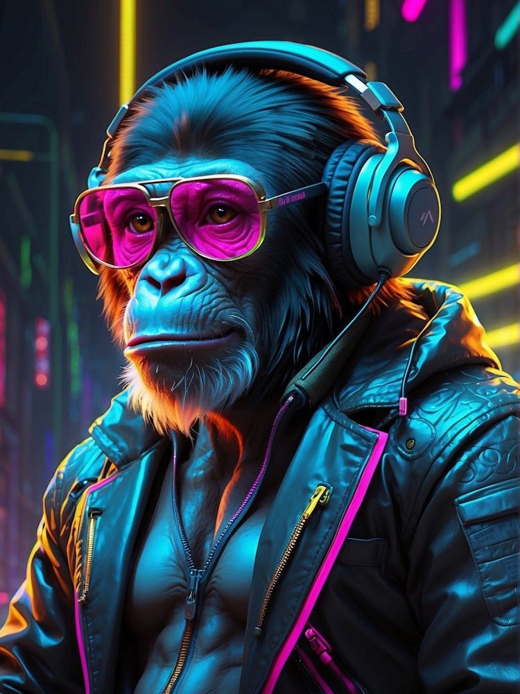 Chimpanzee With Headphones