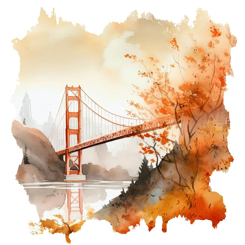 Golden Gate Bridge Watercolor Painting