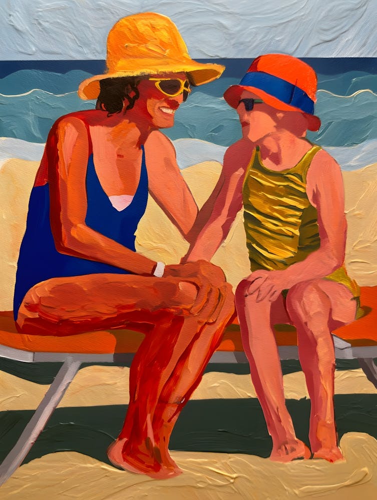 Mother and Daughter Beach - Warm Togetherness on the Sand