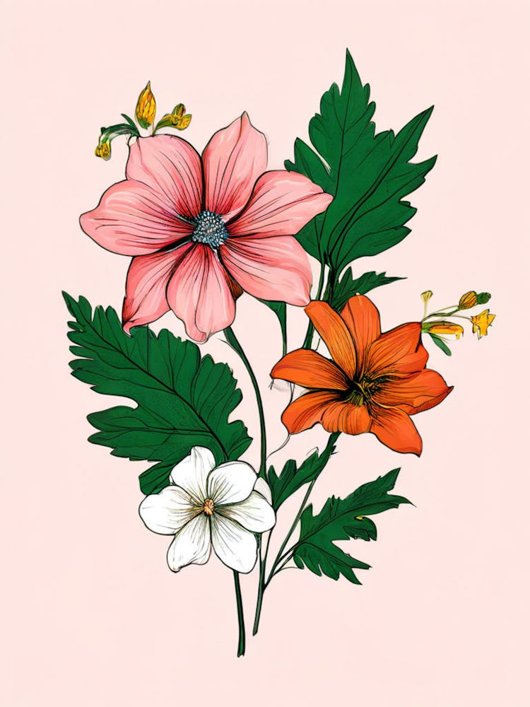 Flowers On A Pink Background 12