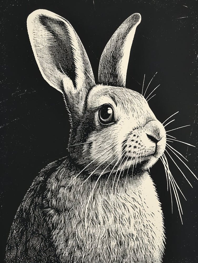 American Sable Black Blockprint Rabbit Illustration 1