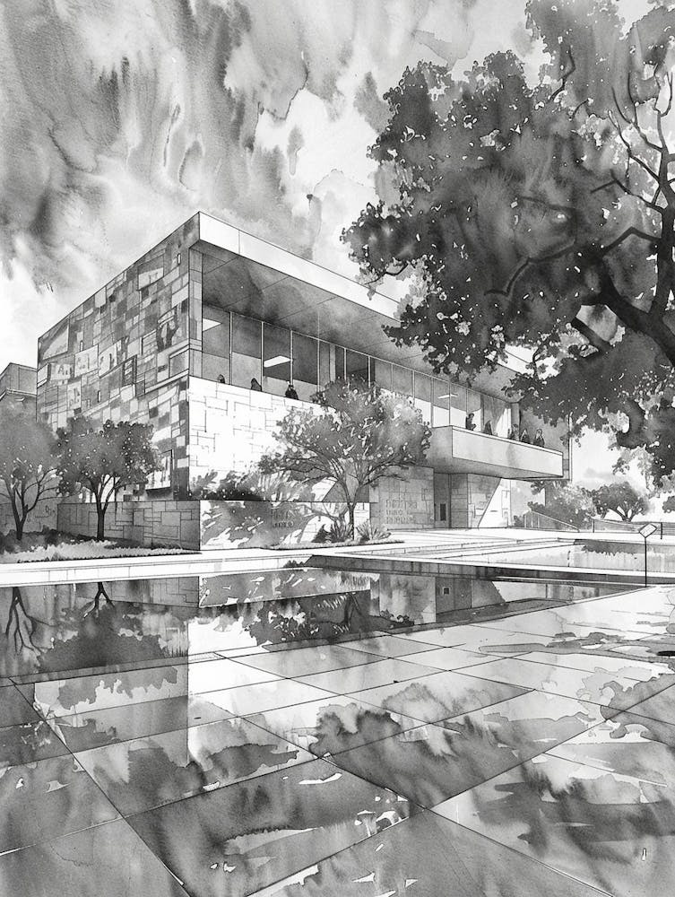 The Bullock Texas State History Museum Austin Texas Black And White Drawing 3