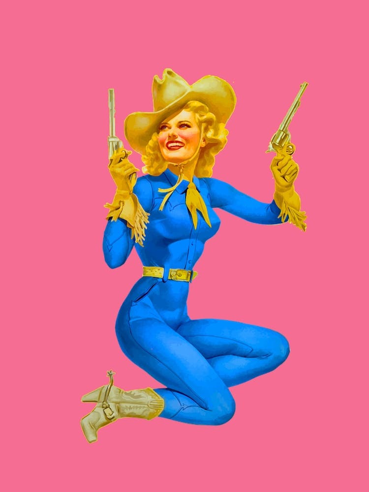 Vintage Pin Up Pink Cowgirl