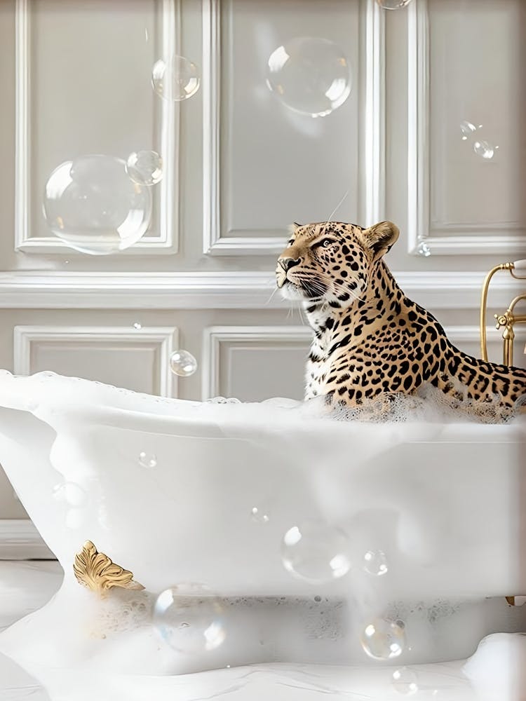 Maximalist Leopard In Bathtub Print, Leopard Poster, Cheetah Poster, Bathroom Wall Art, Leopard Wall Art Maximalist Wall Art, Luxury Poster