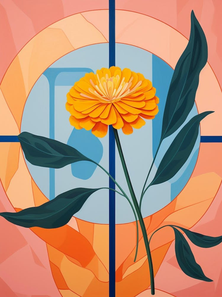 Marigold 3 Hilma Af Klint Inspired Pastel Flower Painting