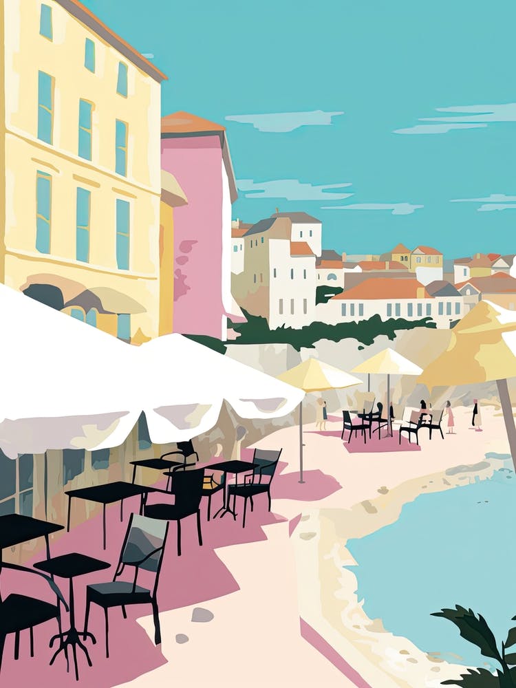 Biarritz, France, Flat Pastels Tones Illustration 1