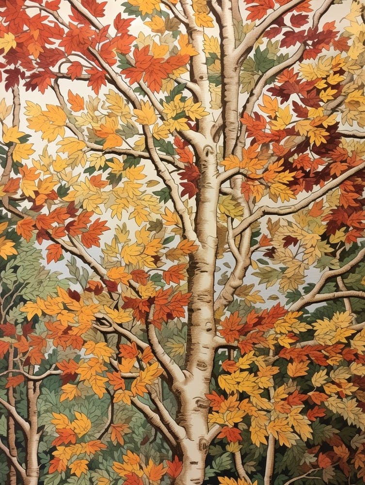White Poplar 3 Vintage Autumn Tree Print