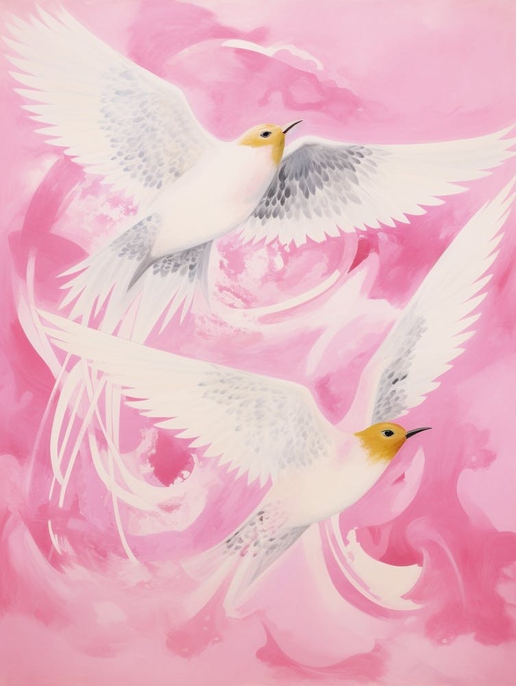 Pink Ethereal Bird Painting Chimney Swift 1