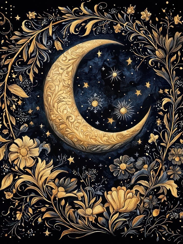 Flowers Moon And Stars William Morris Style