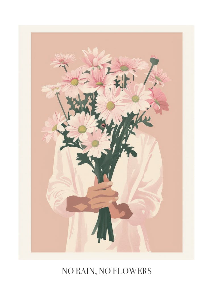 No Rain, No Flowers Poster Spring Girl With Pink Flowers 1