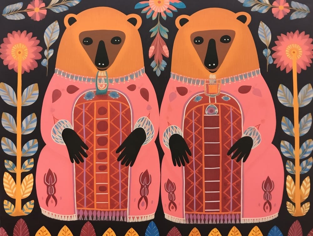Brown Bear 1 Folk Style Animal Illustration