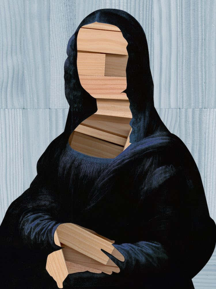 Mona Lisa · Blue Shining Woodcut