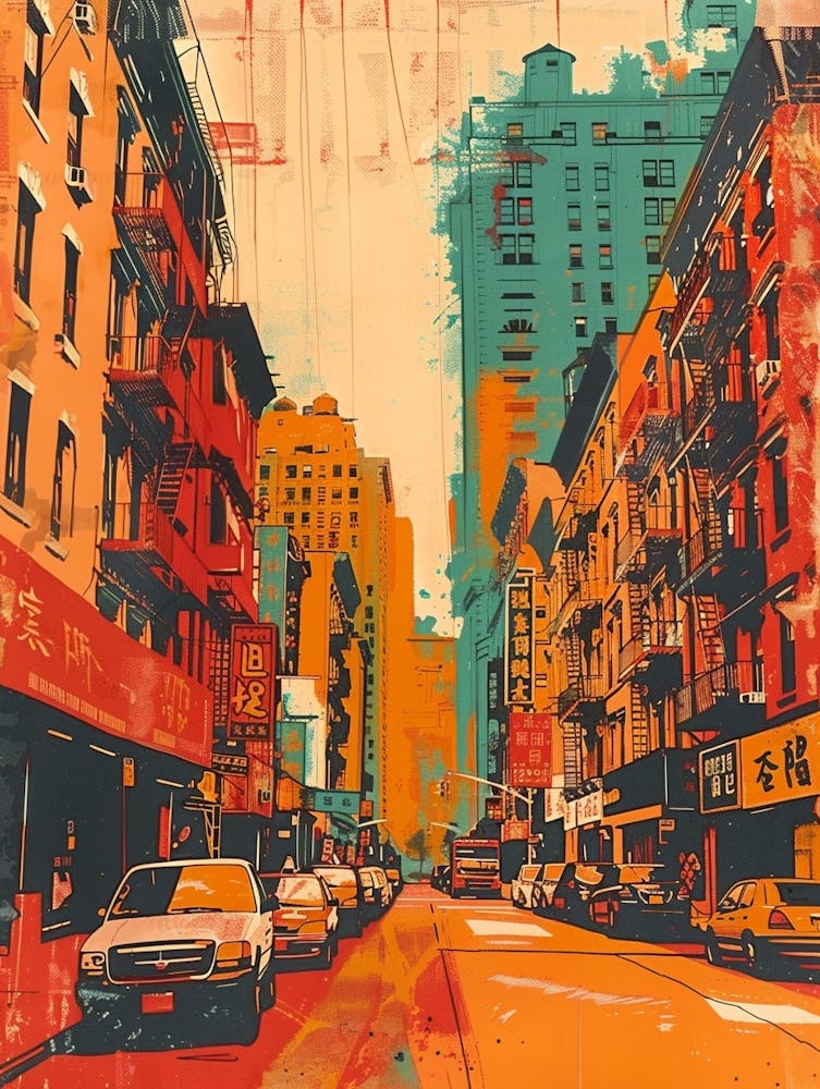 Chinatown New York Colourful Silkscreen Illustration 1