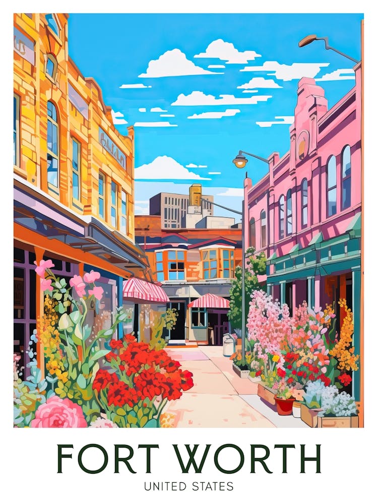 Fort Worth, United States Maximalist Travel Poster Vibrant Colour