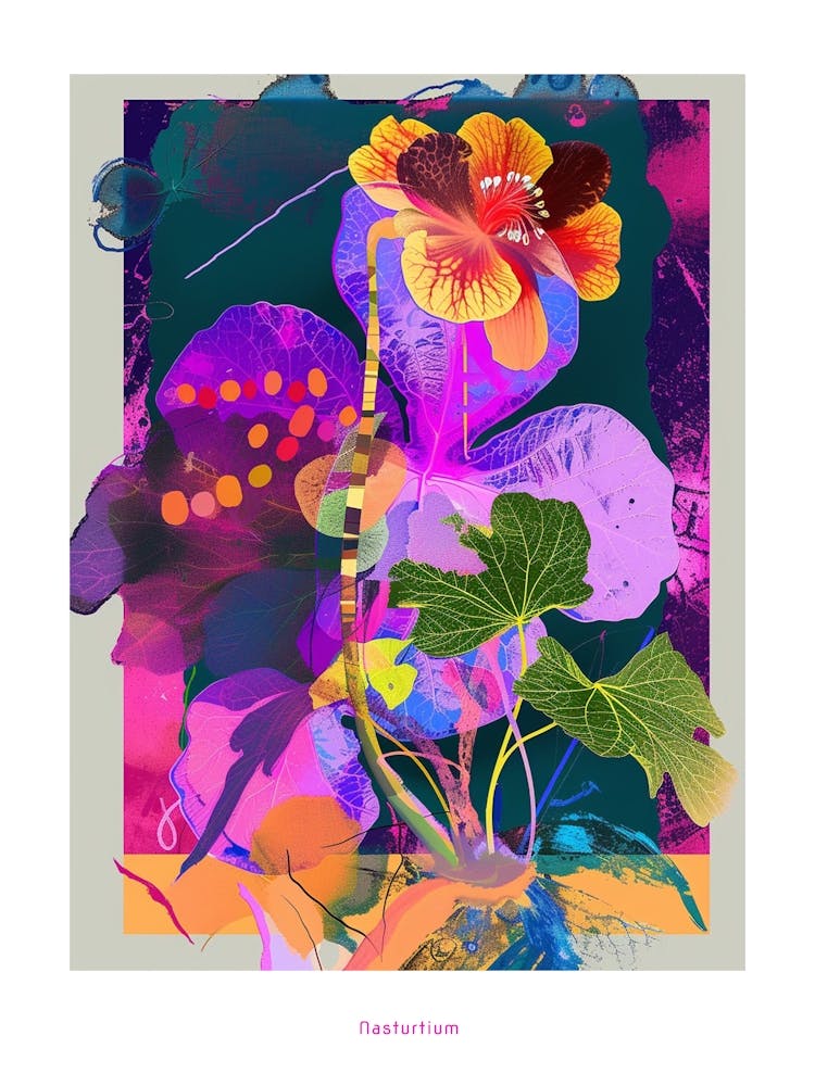 Nasturtium 2 Neon Flower Collage Poster