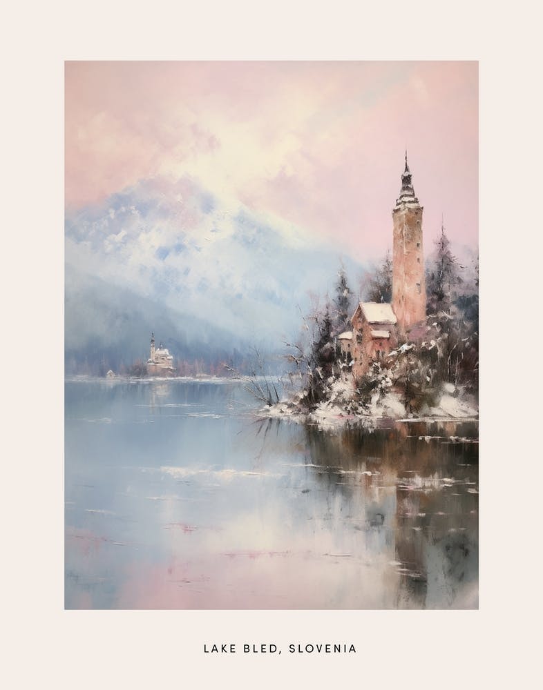 Dreamy Winter Painting Poster Lake Bled Slovenia 3