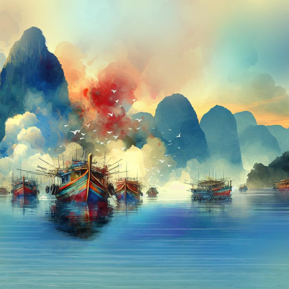 Sea Boats Blue Water Artwork Painting Square