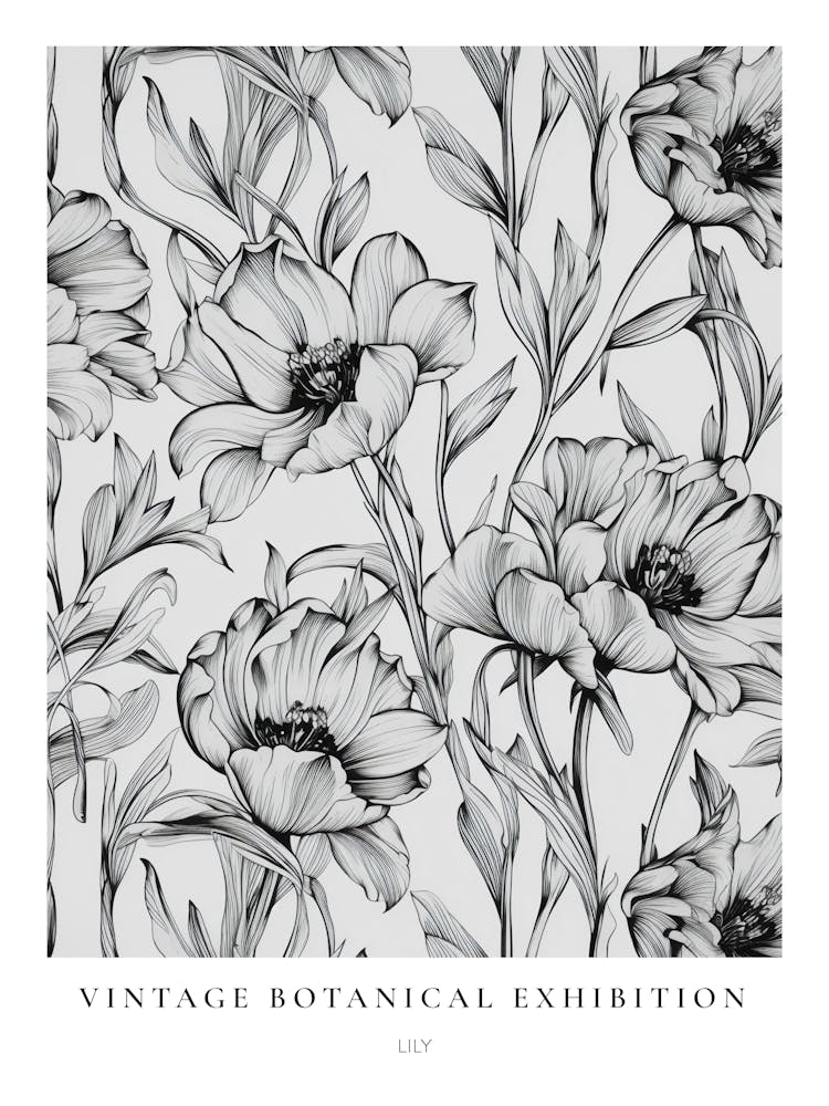 Lily 2 B&W Vintage Botanical Poster