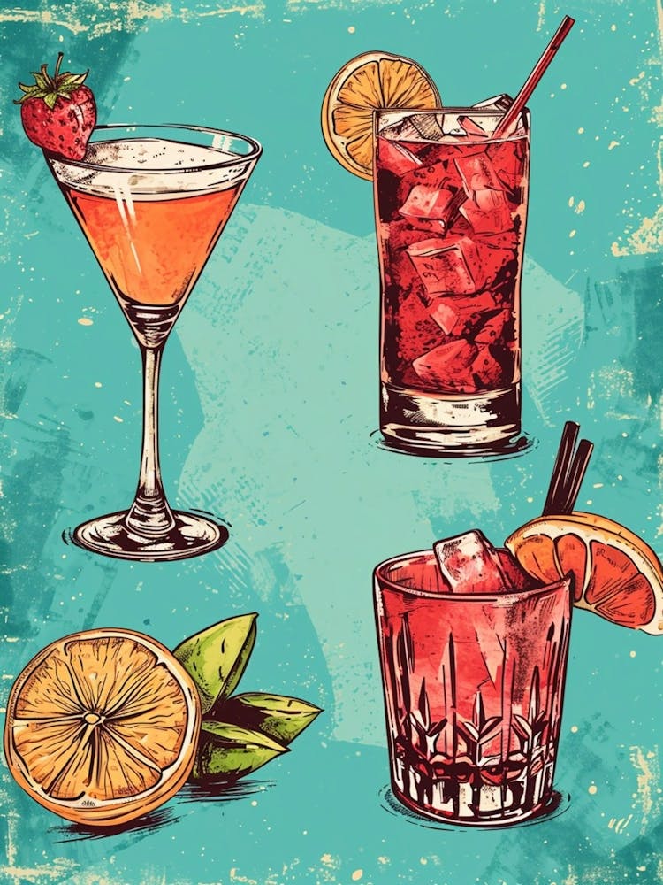 Fruity Cocktail Selection Blue Background