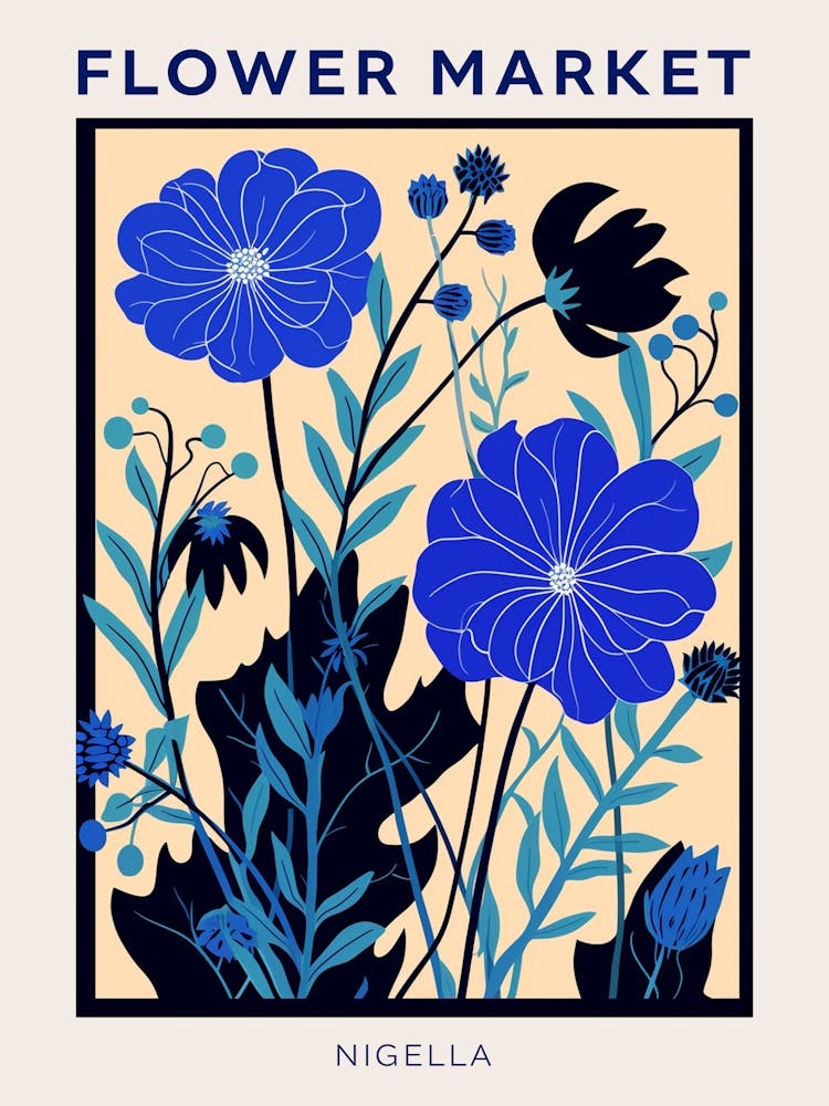 Blue Flower Market Poster Love In A Mist Nigella 1