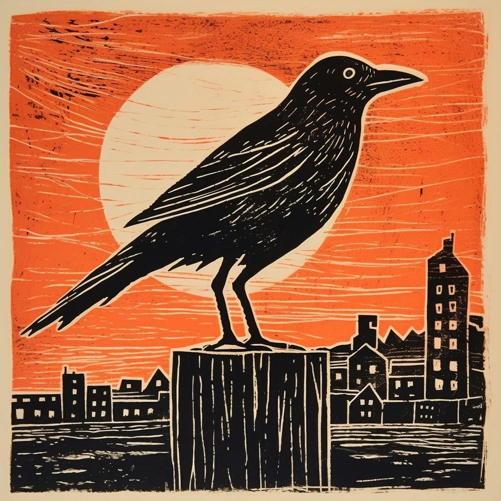 Retro Bird Lithograph Crow 4