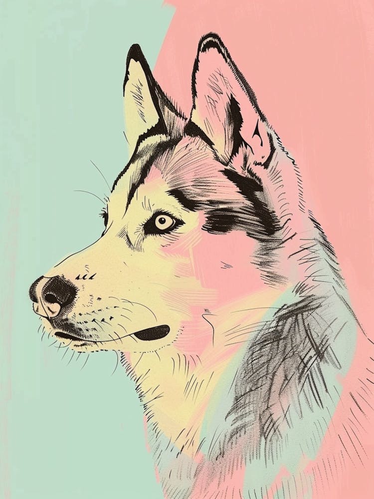 Husky Dog Pastel Line Painting 1