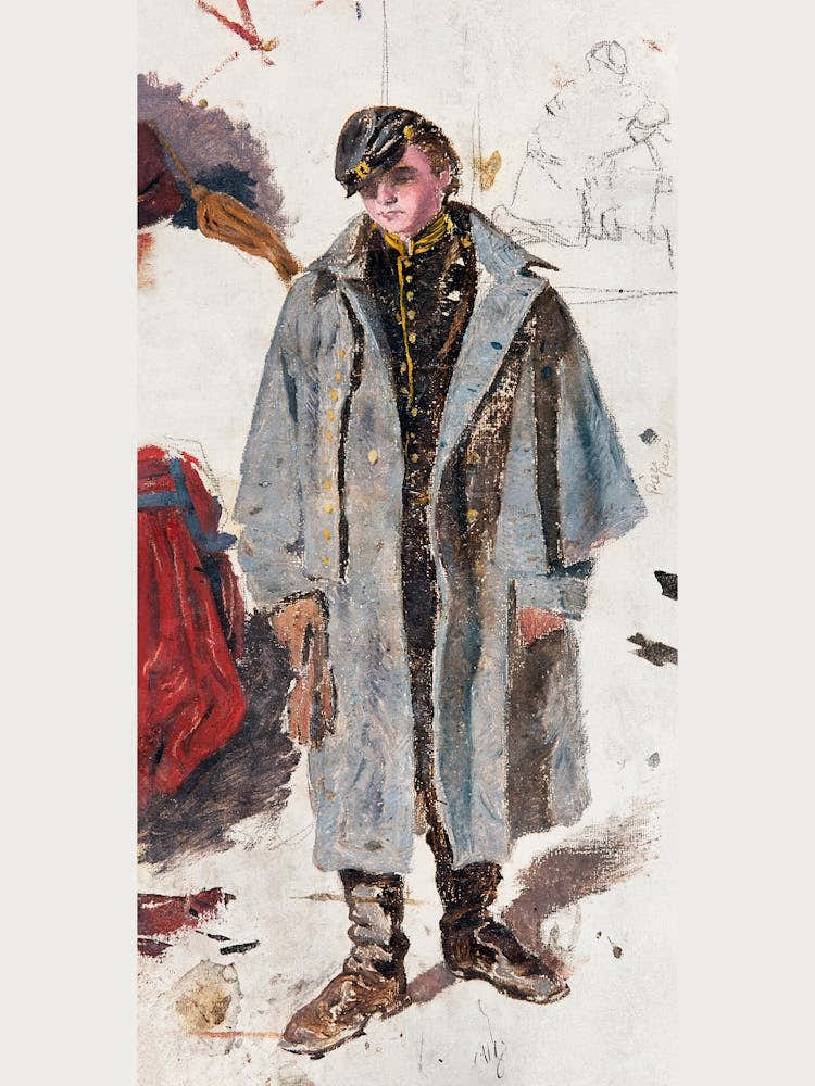 Young Soldier, Sketch Of A Soldier Giving Water To A Wounded Companion (Ca