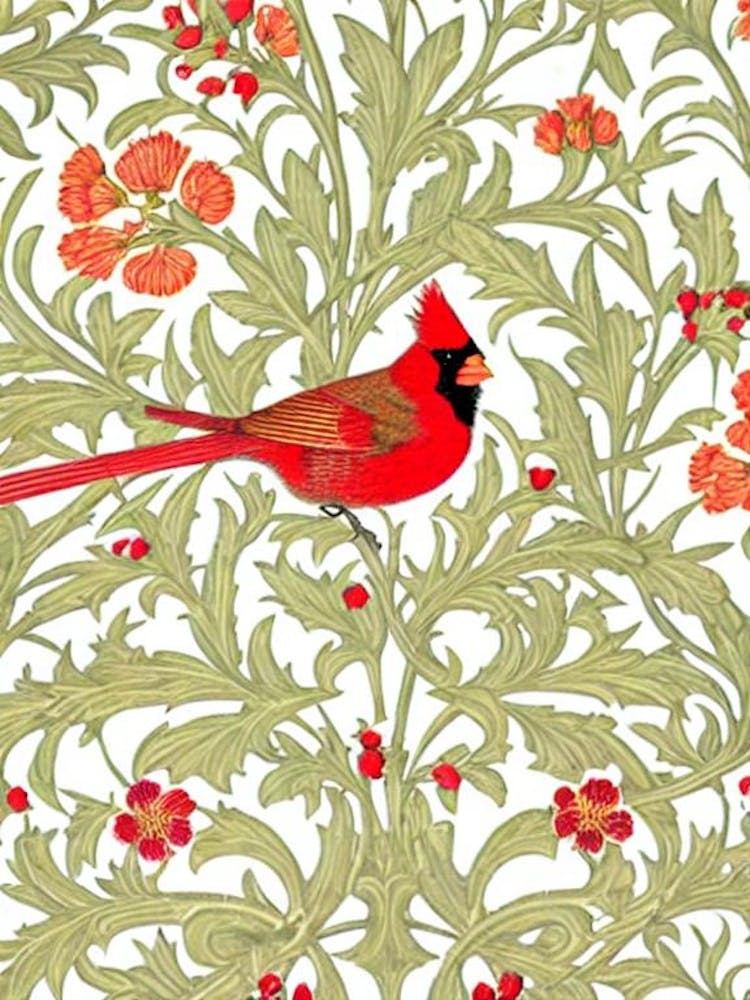 Cardinal 2 William Morris Style Bird