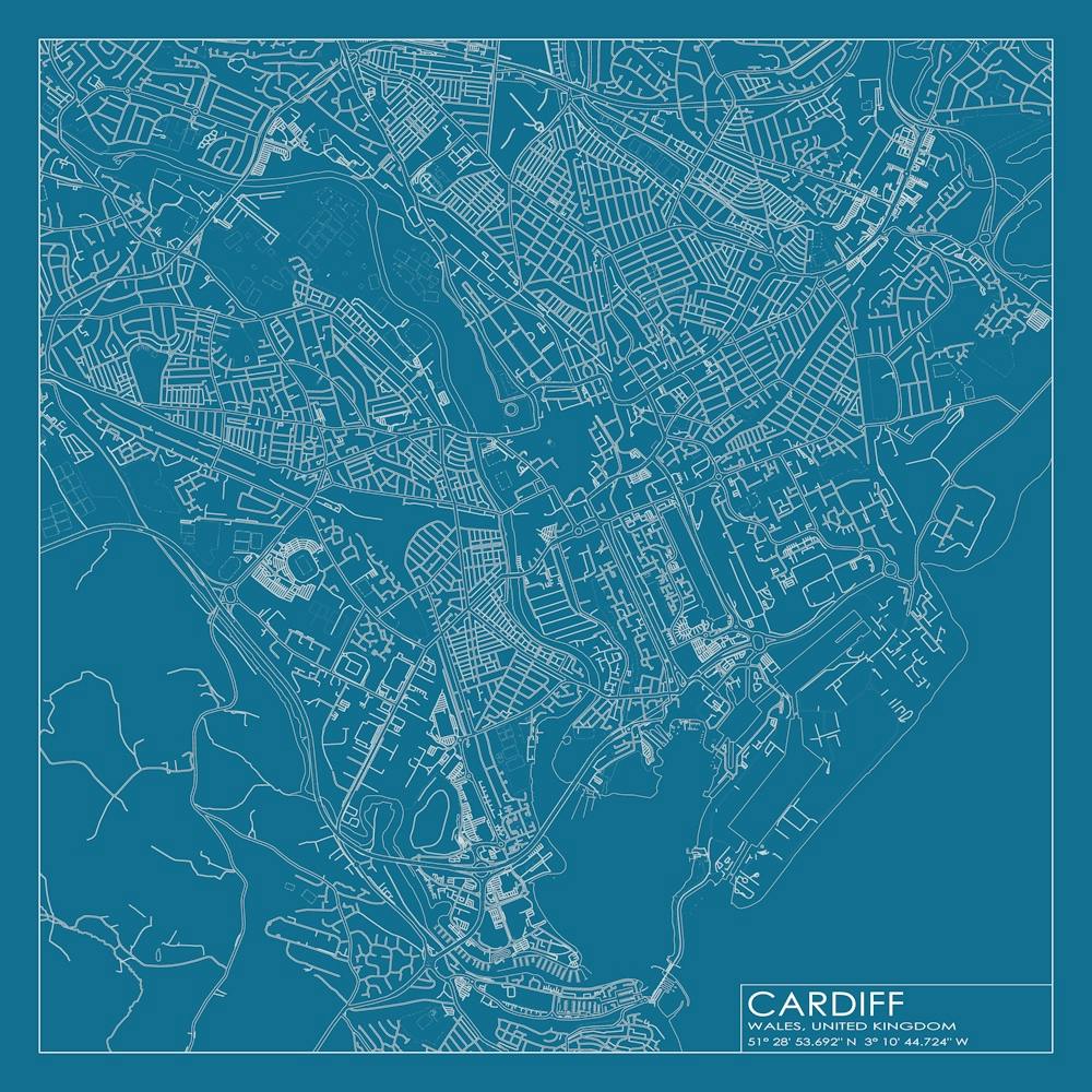 Cardiff Wales Stadtplan-Blaupausen-Design