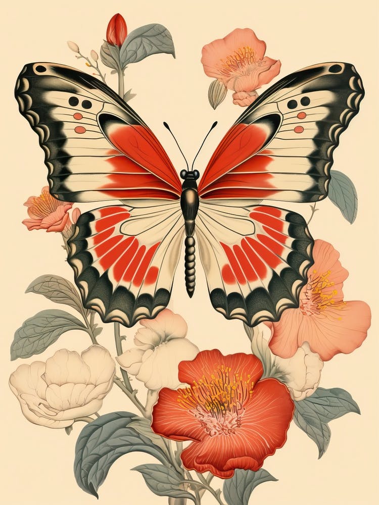 Butterfly Animal Drawing In The Style Of Ukiyo E 1
