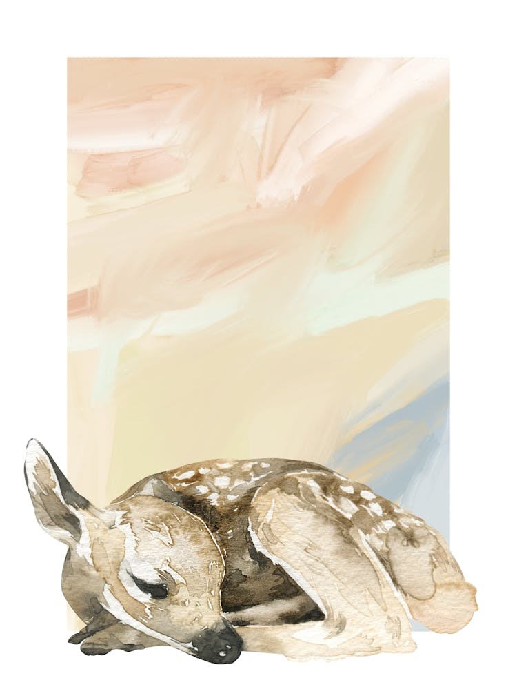 Abstract Neutral Watercolor Sleeping Deer