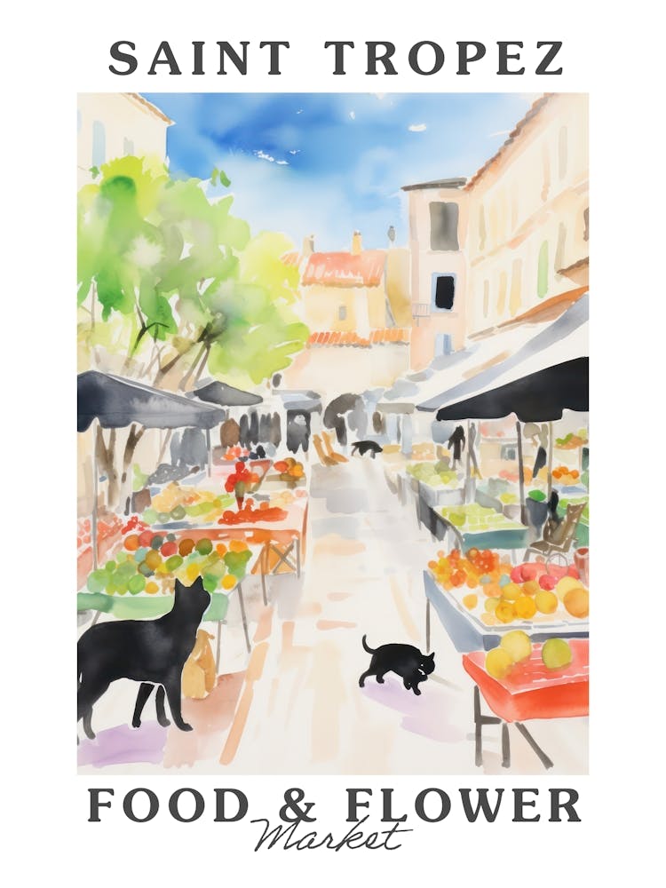 Food Market With Cats In Saint Tropez 2 Poster