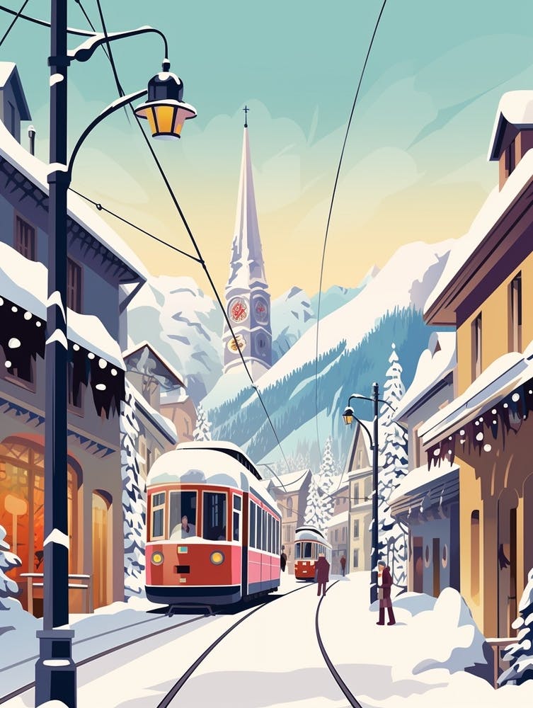 Vintage Winterreise-Illustration Chamonix France 1
