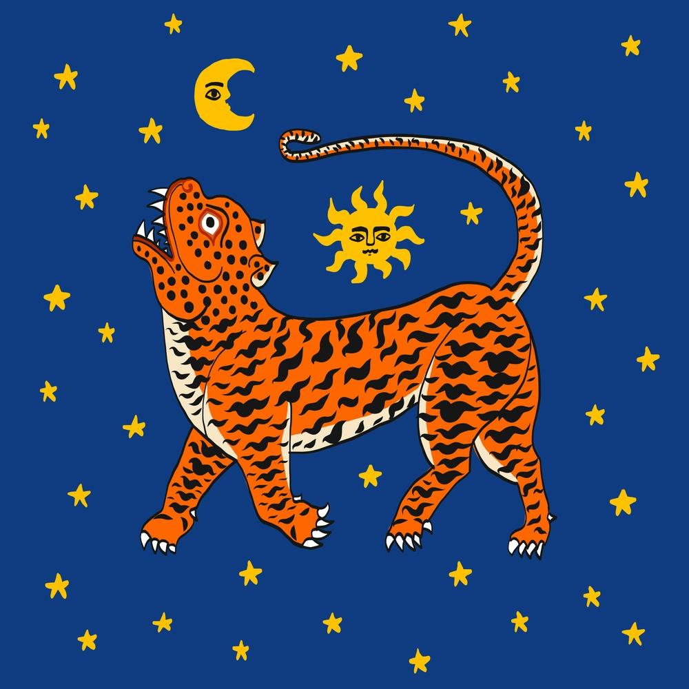 Tiger Temple Stars Blue Square