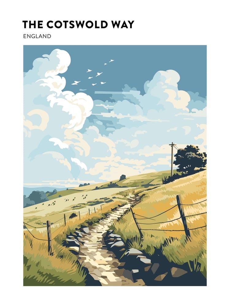The Cotswold Way England 8 Hiking Trail Landscape Poster