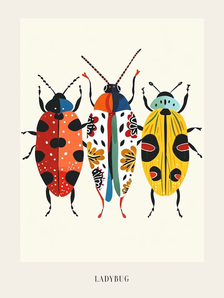 Colourful Insect Illustration Ladybug 7 Poster