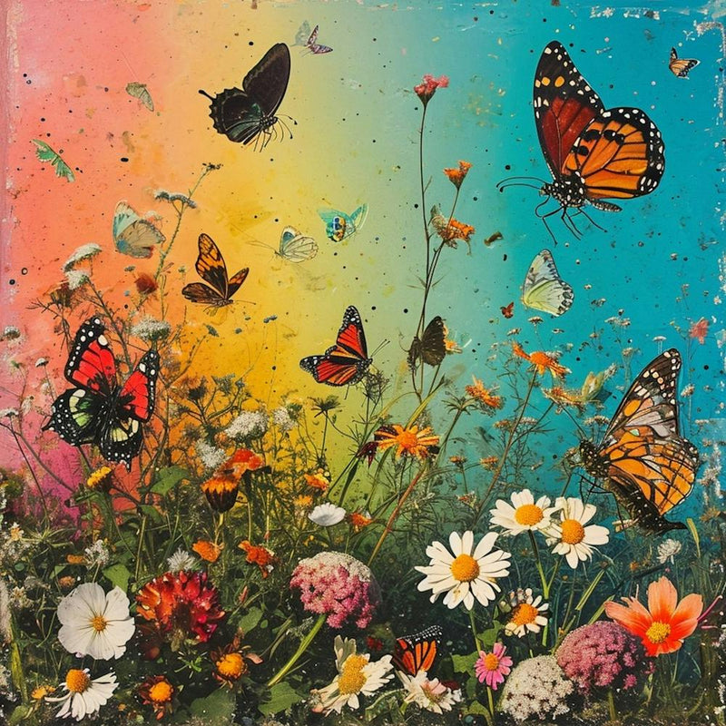 Butterflies In The Meadow Retro Collage 4