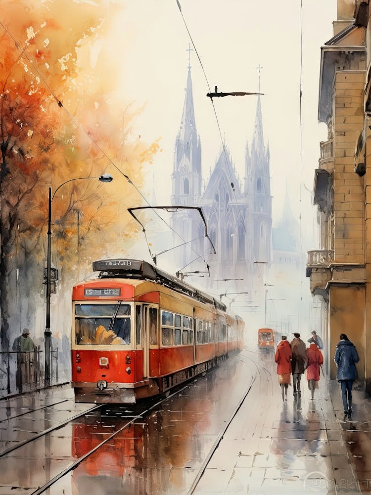 Milan Italy In Autumn Fall, Watercolour 4