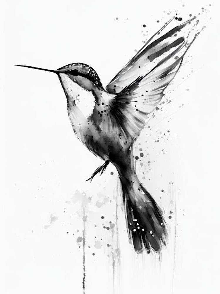 Hummingbird Symbol 1 Black And White Painting