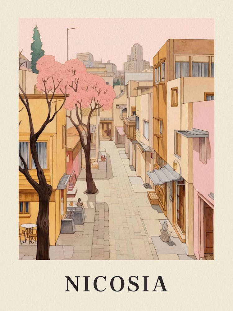 Nicosia Cyprus 2 Vintage Pink Travel Illustration Poster