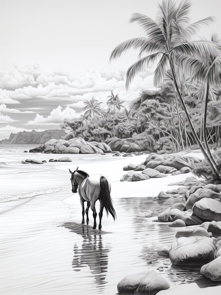 A Horse Oil Painting In Anse Cocos, Seychelles, Portrait 3