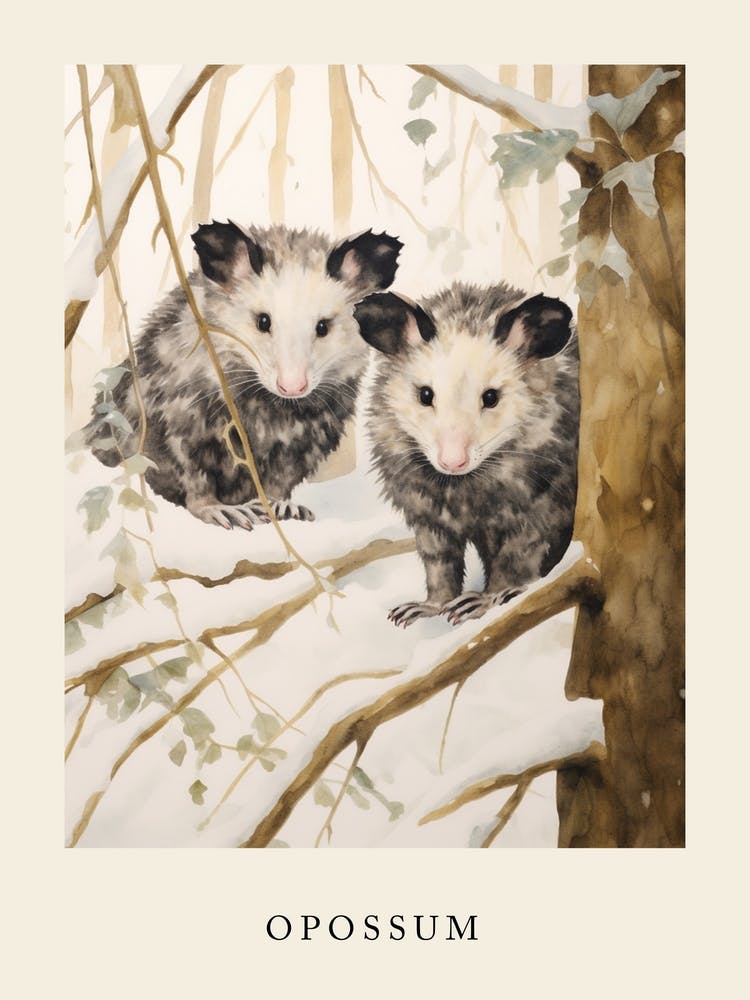 Winter Watercolour Opossum 2 Poster