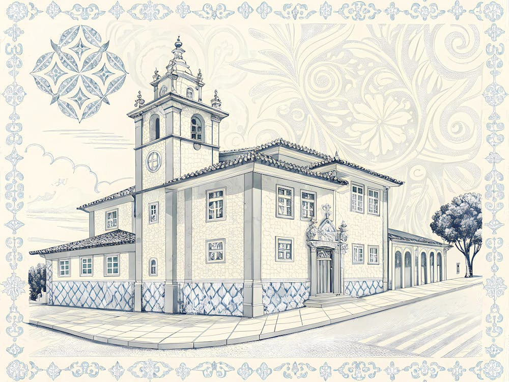 Minimalist Ink Sketch Of Traditional Tilework Pa