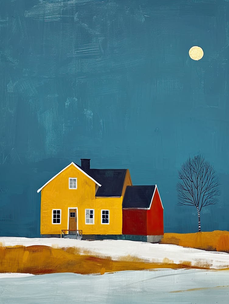 House In The Snow Night, Sweden