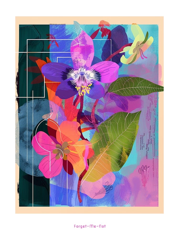 Forget Me Not 2 Neon Flower Collage Poster