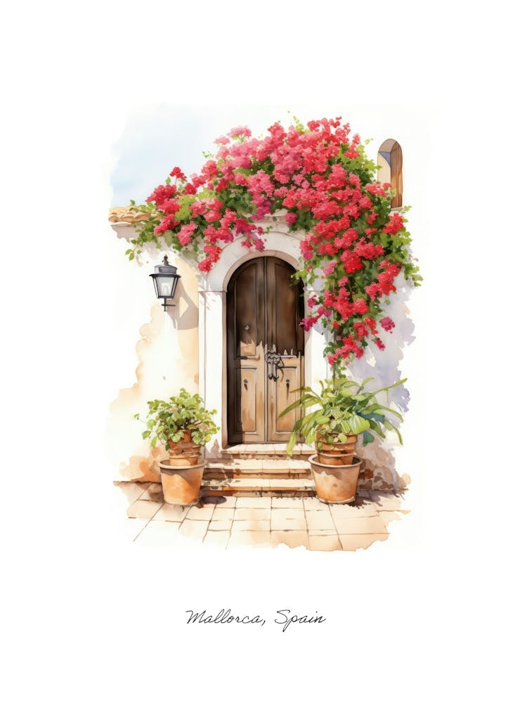 Mallorca, Spain   Mediterranean Doors Watercolour Painting 3 Poster